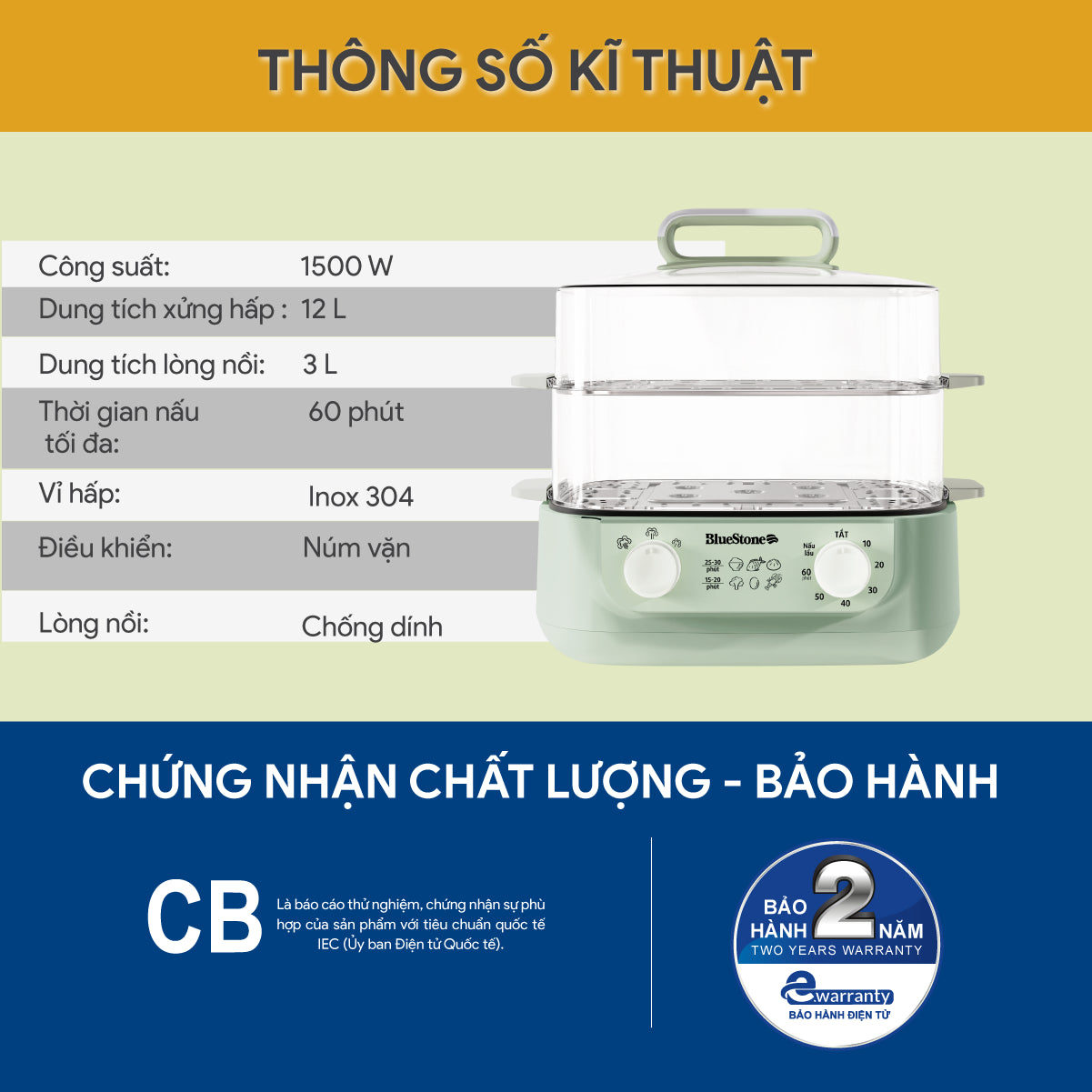 Nồi Lẩu Hấp Điện Đa Năng BlueStone MPB-7235 15 Lít 1500W Nồi Lẩu Hấp Điện Đa Năng BlueStone MPB-7235 15 Lít 1500W